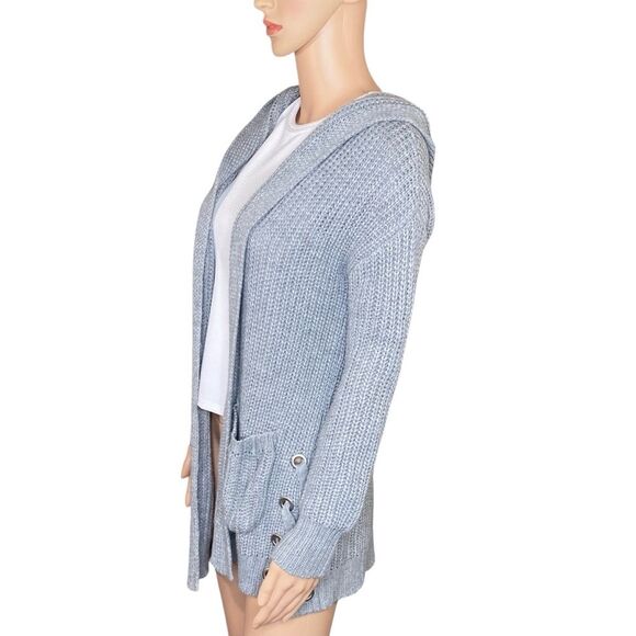 No Boundaries Gray Chunky Knit Cardigan juniors Size 7 - 9 Open Front Pockets - Picture 2 of 6